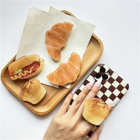 Support De Poignée De Téléphone Simulation Alimentaire 3D Support Extensible Créatif Pain Croissant Hot Dog Gâteau Design