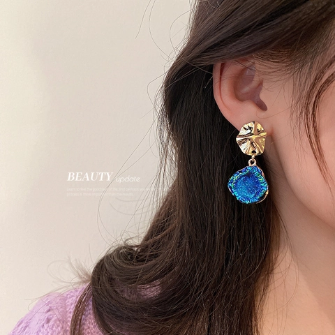 Vintage Geometric Irregular Dangle Earrings With Resin Alloy And Silver Earring Post Retro Fashion Jewelry For Women