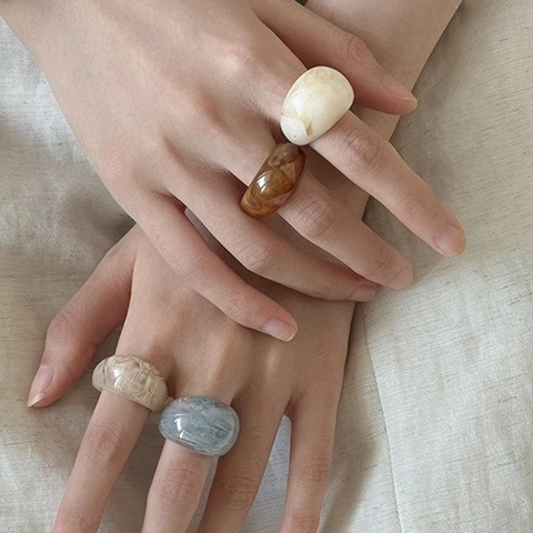 Harz Acryl Ring Geometrisches Dickes Band Marmormuster Vintage Retro Acetat Schmuck Für Damen