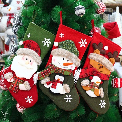 Calze Di Natale Da Appendere Sacchetti Regalo 3D Cartoni Animati Babbo Natale Pupazzo Di Neve Renna Iuta Peluche Decor