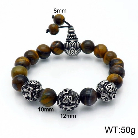 Natural Tiger Eye Lava Rock Agate Beaded Bracelet With Stainless Steel Mantra Beads Retro Punk Ethnic Jewelry For Men