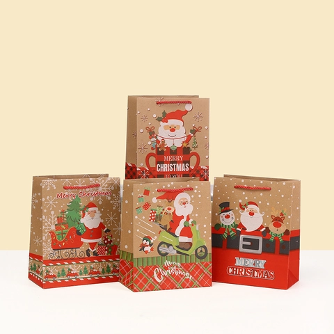 Weihnachts Geschenktüten Kraftpapier Handgriff Feiertag Party Verpackung Weihnachtsmann Rentier Druck