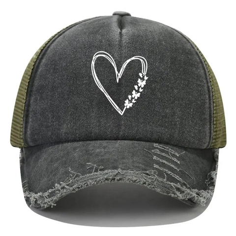 Gewassen Katoenen Mesh Honkbalpet Hart Vlinder Print Distressed Trucker Pet Outdoor Unisex