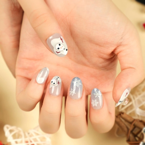 Faux Ongles À Presser Noël Vacances D Hiver Flocon De Neige Bonhomme De Neige 3D Paillettes Argentées Élégants Pour Femmes