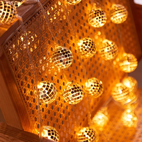 Disco Ball LED String Lights Mirror Glass Reflective Decorative Fairy Lights For Christmas Party Wedding Home Bar Club