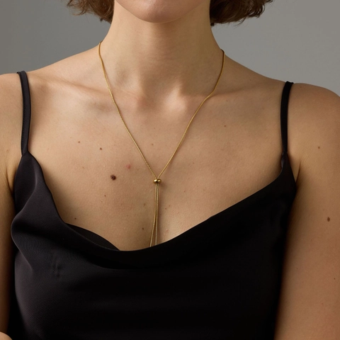 Collar Lariat Minimalista De Acero Inoxidable Con Cadena De Serpiente Ajustable Y Forma En Y Cadena Larga Elegante Con Colgante De Bola