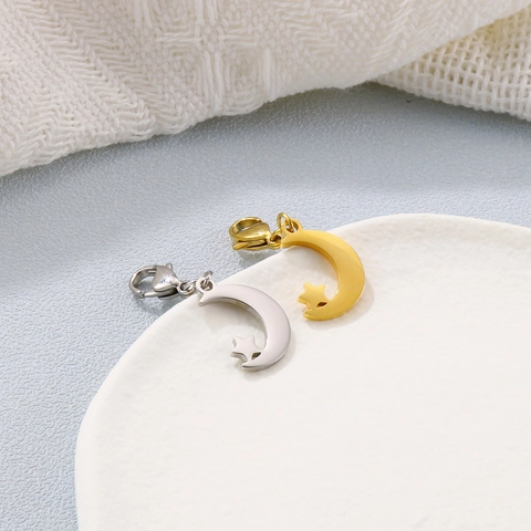 Colgante De Estrella Y Luna De Acero Inoxidable Con Cierre De Langosta Accesorios De Fabricación De Joyas DIY Charm Pulido