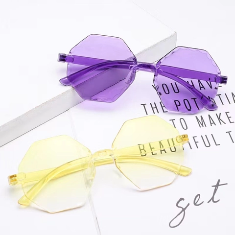 Rimless Octagonal Sunglasses PC Scalloped Wavy Edge Gradient Jelly Color Y2K Vintage Hip Hop Eyewear For Women Men