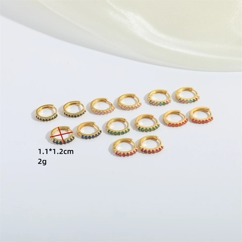 Minimalist Copper Huggie Hoop Earrings Gold Plated Cubic Zirconia Vintage Colorful Geometric For Women