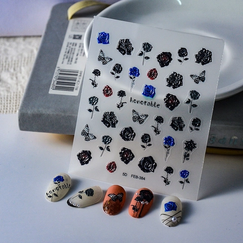 Adesivi Per Unghie 5D Goffrati Con Rose E Farfalle Autoadesivi Impermeabili DIY Decalcomanie Per Manicure Per Donne