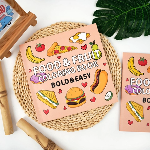 Coloring Book Bold And Easy Food Fruit Animals Cartoon Drawings For Kids And Adults Stress Relief Relaxation