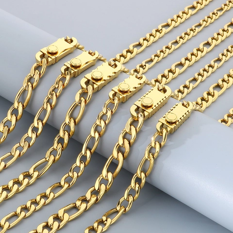 Collana E Bracciale Figaro Hip Hop Da Uomo Gioielli Punk In Acciaio Al Titanio Con Fibbia A Ingranaggi Quadrata