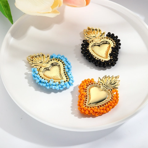Colgante De Corazón Sagrado Aleación Forma De Corazón Cuentas Tejidas Coloridas Hecho A Mano Religioso Retro Accesorio Para Mujeres