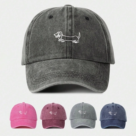 Casquette De Baseball En Coton Lavé Avec Broderie Chien Teckel Rétro Ajustable Style Vintage Pour Femmes Hommes