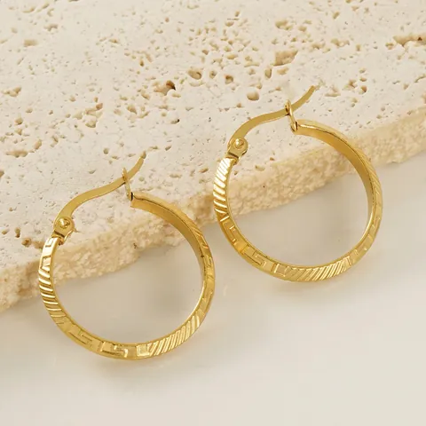 Oorringen 18K Verguld Roestvrij Staal Grieks Sleutelpatroon Retro Hefboomsluiting Sieraden Voor Dames