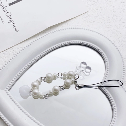Süße Kirsche Herz Künstliche Perlen Handy Anhänger Imitation Künstliche Perle Acryl Tasche Anhänger Y2K Hübsch Accessoire Für Damen
