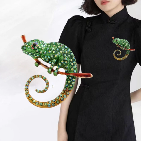 Spilla Ciondolo Camaleonte In Lega Strass Smalto Doppio Uso Spilla Animale Gioielli Colorati Per Donne Elegante