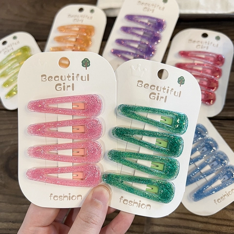 Pinzas Para El Pelo Niñas Forma Gota Brillo Acrílico Clips De Presión Coloridos Accesorios Para El Cabello Princesa Para Niñas Estilo Coreano