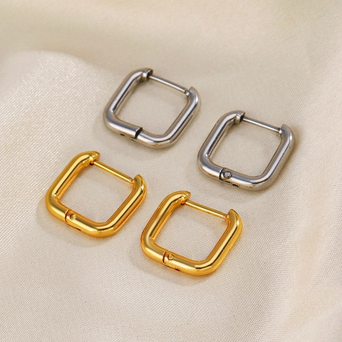 Orecchini A Cerchio Quadrati Acciaio Inossidabile Placcato Oro 18K Minimalista Geometrico Moderno Per Donna
