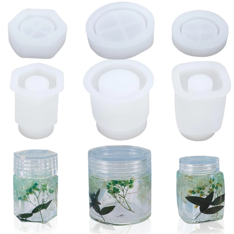 Silicone Mold For Resin Casting Storage Jar DIY Craft Bottle With Lid Cylinder Hexagon Rectangle Shapes Handcrafted