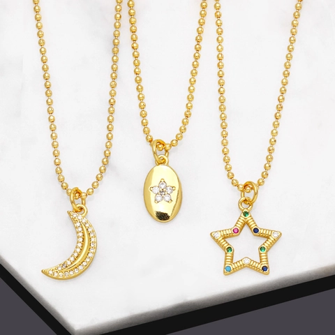 Mode Vergoldete Kupferkette Für Damen Mit Buntem Strass Mond Stern Herz Anhänger Zarter Täglicher Schmuck Geschenk