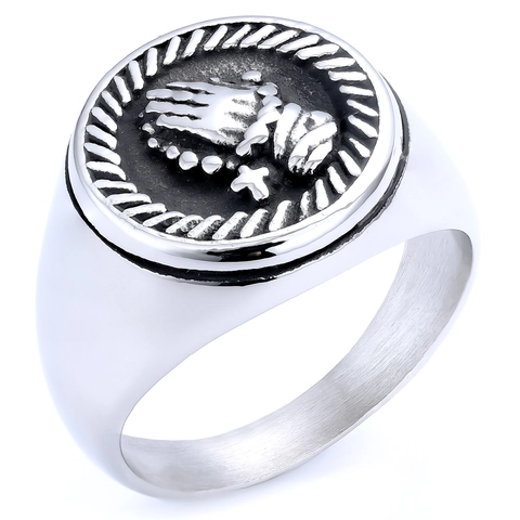 Men Vintage Stainless Steel Ring Jerusalem Cross Praying Hands Thorn Gothic Punk Religious Jewelry Polished Finish