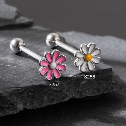 Madeliefje Tongring Titanium Staal Emaille Piercing Stud Lichaamssieraden Schroefbal Achterkant Voor Dames