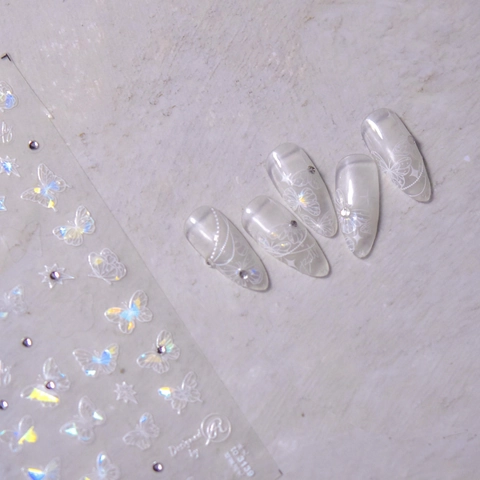 Butterfly Nail Art Stickers Holographic Laser Starburst 3D Self Adhesive Decals With Rhinestones Japanese Style Manicure DIY