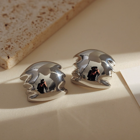 Orecchini a Bottone in Metallo Liquido a Onde Irregolari Vintage per Donna Gioielli Geometrici Statement in Rame Placcato Oro Argento Regalo