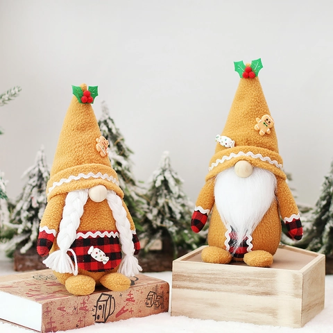 Gingerbread Christmas Gnome Plush Decorations Faceless Dwarf Doll With Red Black Plaid For Holiday Showcase Home Decor