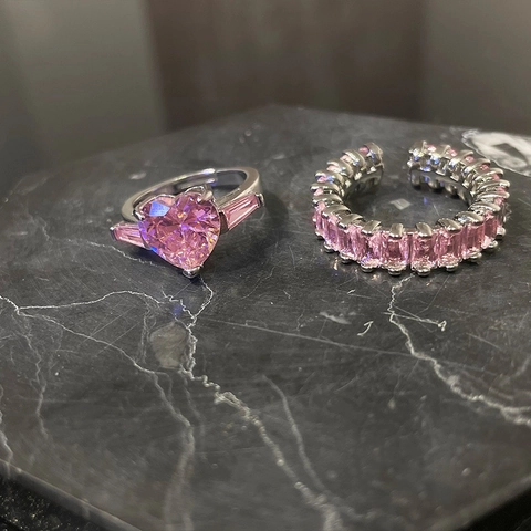 Anello Con Cuore In Zircone Rosa Da Donna Rame Placcato Argento Fascia Aperta Regolabile Gioielli Stile Dolce