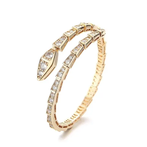 Eleganter Schlangenförmiger Armreif Kupfer 14K Vergoldet Funkelnde Zirkonia Wickelarmband Verstellbarer Schmuck Für Damen