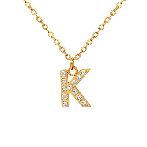 Initial Letter Hanger Ketting 18K Verguld Titanium Staal Zirkoon Clavicle Ketting Dames Sieraden