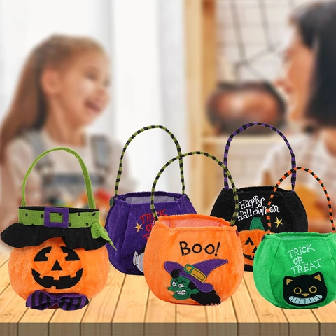 Borsa Dolcetti Halloween Peluche Velluto Sacchetto Regalo Bambini Dolcetto O Scherzetto Festa Zucca Vampiro Strega Portatile