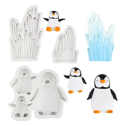 Pinguïn Ijsberg Siliconen Mal Flexibel Voor Taartdecoratie Hars Gieten Aromatherapie Gips DIY Poolthema