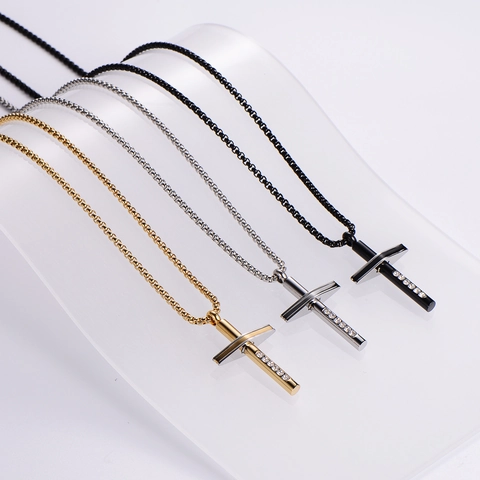Collana Con Ciondolo A Croce Hip Hop In Acciaio Inossidabile 316L Con Strass Gioielli Personalizzati Per Uomo Donna