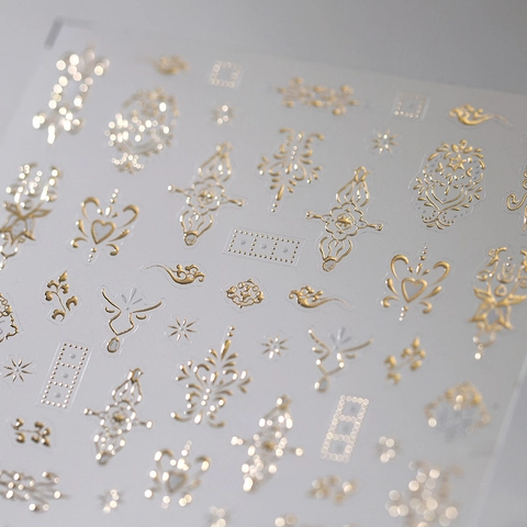 Gold Bronzing 3D Relief Nail Art Stickers Baroque Retro Floral Heart Pattern Self Adhesive Manicure Decoration For Women