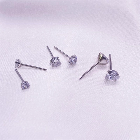 Heart Shaped Cubic Zirconia Stud Earrings With 925 Sterling Silver Earring Post Four Prong Claw Setting Minimalist Jewelry