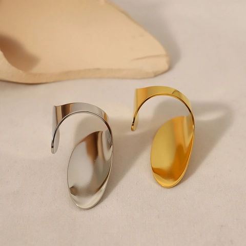 Geometrische Open Ring Roestvrij Staal 14K Verguld Dubbel Ovaal Breed Minimalistische Moderne Sieraden Dames