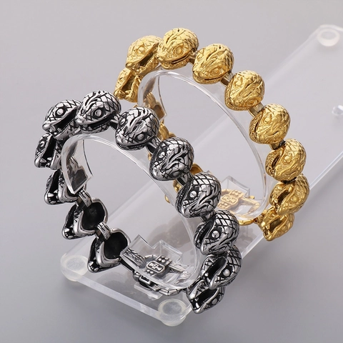 Men Snake Head Link Bracelet Titanium Steel Heavy Punk Rock Domineering Gothic Retro Animal Jewelry Accessory
