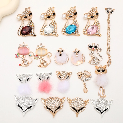 Fox Cat Head Shape Alloy Rhinestone Charms For DIY Jewelry Making Phone Case Hole Shoes Decor Accessories Elegant