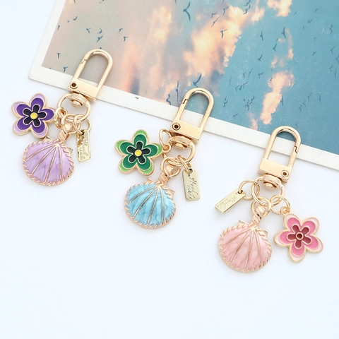 Lindo Llavero De Concha Y Flor Aleación De Zinc Esmalte Colgante De Bolso Para Mujeres Niñas Colorido Decorativo Llavero