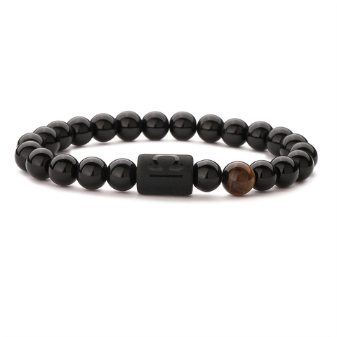 Natuursteen Kralen Armband Met Tijgeroog Agaat 12 Sterrenbeelden Symbool Elastische Handgemaakte Sieraden Man Vrouw