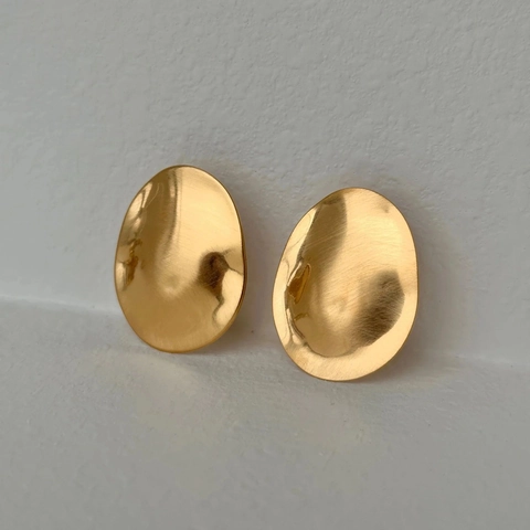 Irregular Oval Stud Earrings Stainless Steel Gold Plated Brushed Metal Minimalist Geometric Jewelry For Women