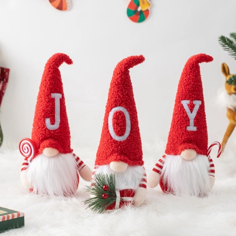 Décorations De Gnomes De Noël Lettres JOY Rouge Tricot Peluche Père Noël Tomte Gonk Figurines Table De Fête Ornements