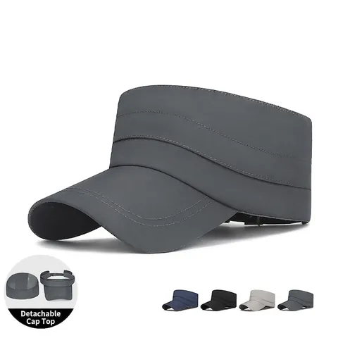 Detachable Top Sun Hat Polyester 2-In-1 Flat Top Cap And Visor Quick Dry Outdoor Sport Adjustable Breathable