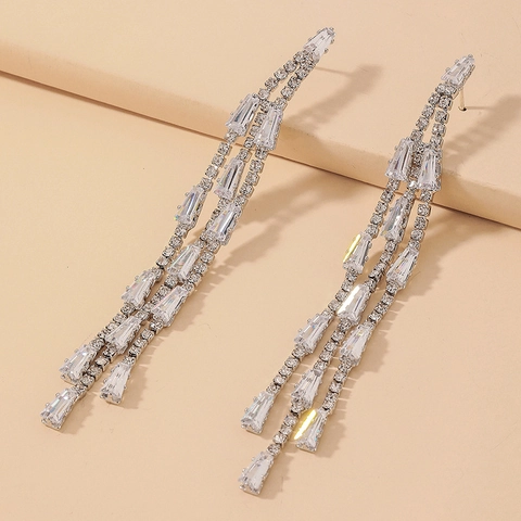 Elegante Lange Kwast Oorbellen Met 925 Sterling Zilveren Oorsteker Legering Zirkoon Strass Sieraden Voor Dames