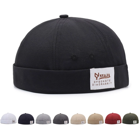 Gorro Docker De Algodón Unisex Sin Ala Gorra Landlord Ajustable Retro Streetwear Miki Hat Decoración Parche Color Sólido