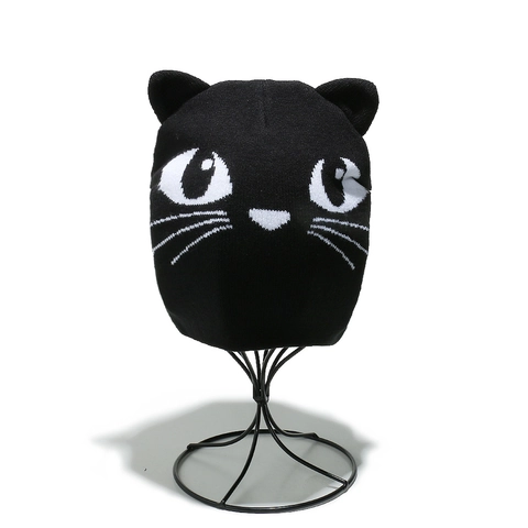 Knit Beanie Hat Acrylic With 3D Cat Ears And Face Pattern Cute Winter Warm Outdoor Skull Cap For Women