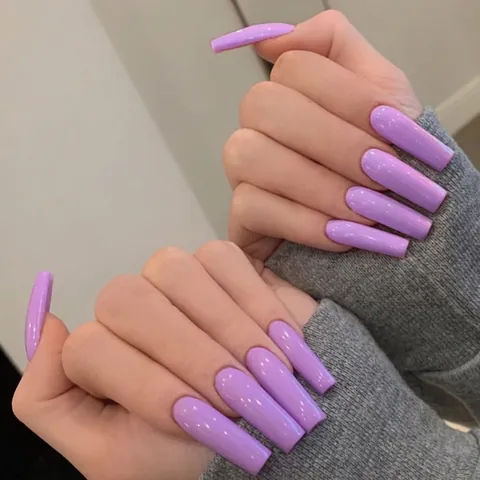 Purple Glossy Long Coffin Press On Nails Artificial False Fingernails With Jelly Glue Sticker And Nail File For Women